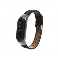 Кожаный ремешок для фитнес браслета Xiaomi Mi Band 3 (черный)