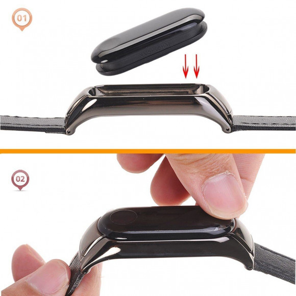 Кожаный ремешок для фитнес браслета Xiaomi Mi Band 3 (черный)