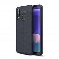 Чехол-накладка Litchi Grain для Samsung Galaxy A20s (темно-синий)