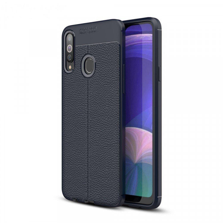 Чехол-накладка Litchi Grain для Samsung Galaxy A20s (темно-синий)