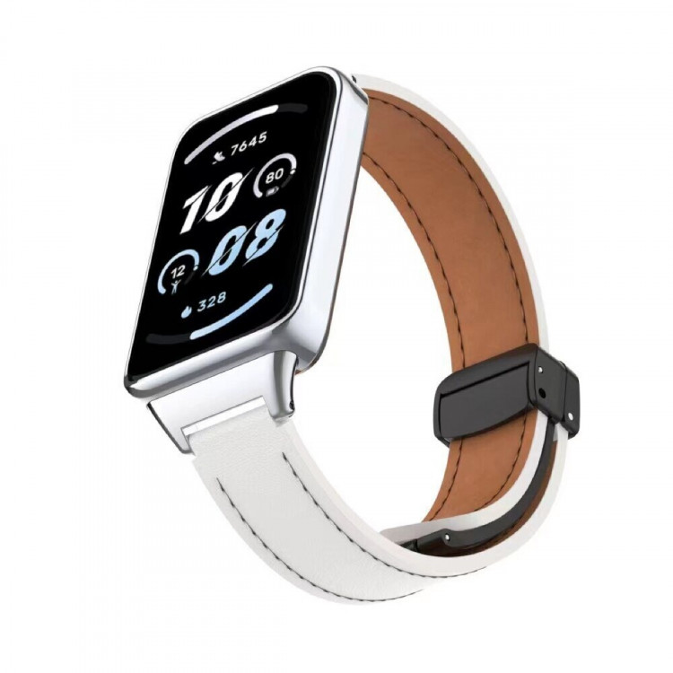 Кожаный ремешок с магнитной застежкой для Honor Band 9 (белый)