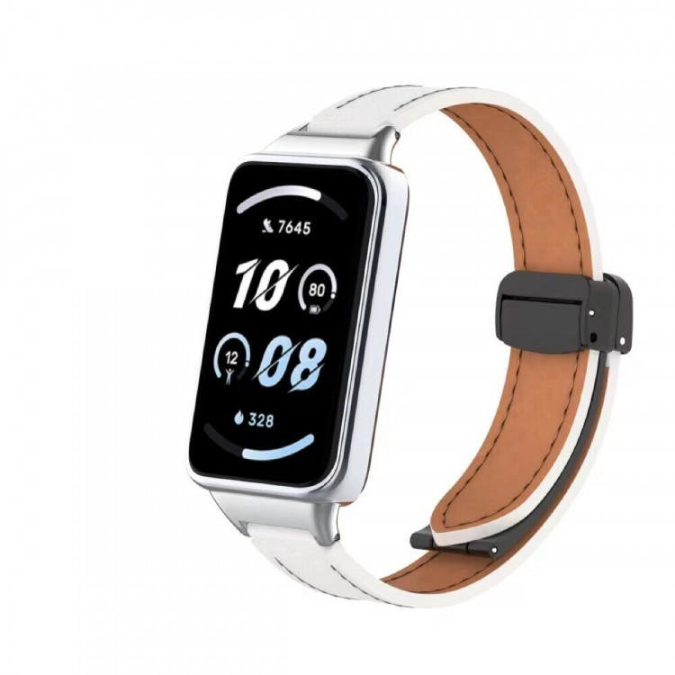 Кожаный ремешок с магнитной застежкой для Honor Band 9 (белый)