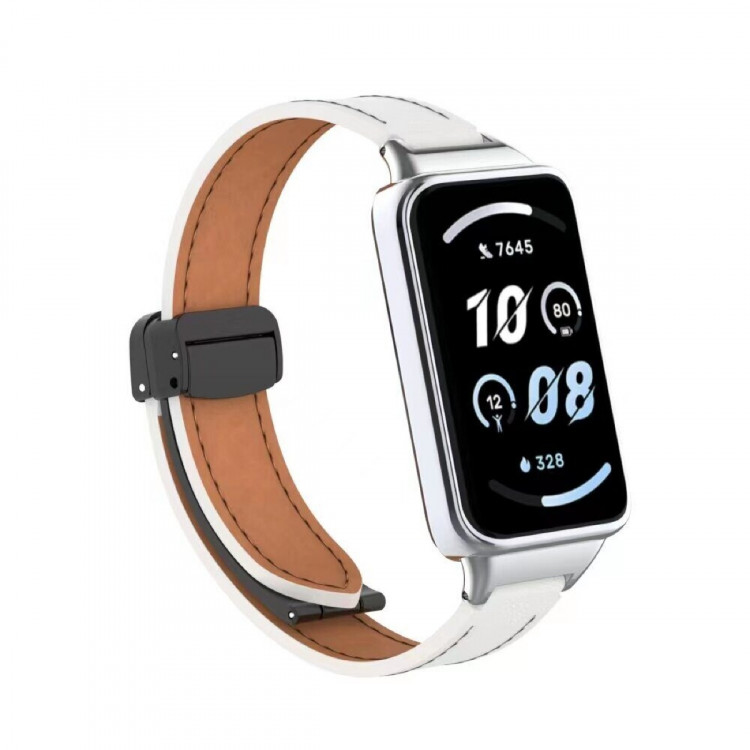 Кожаный ремешок с магнитной застежкой для Honor Band 9 (белый)