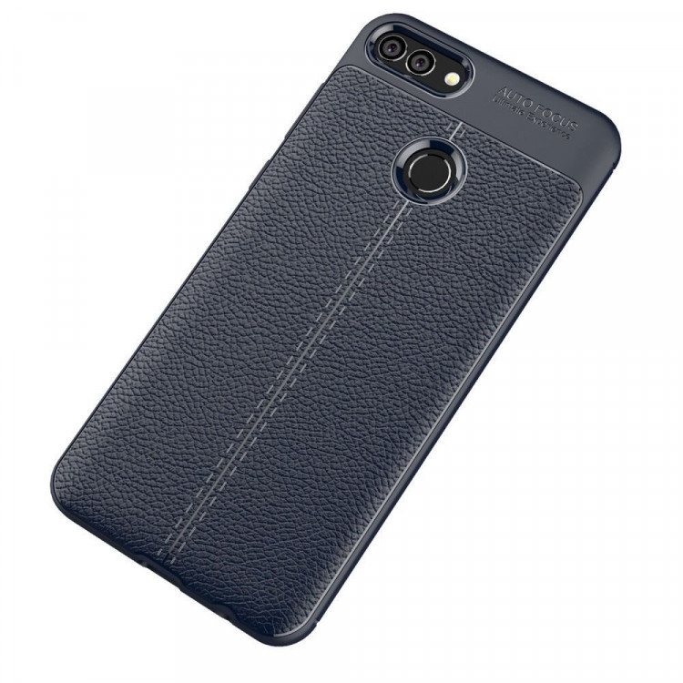 Чехол-накладка Litchi Grain для Huawei Y9 (2018) / Enjoy 8 Plus (темно-синий)
