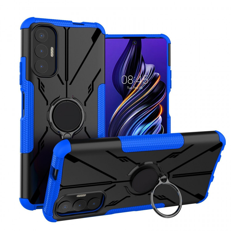 Чехол Armor Shockproof Ring Holder для Tecno Pova 3 (черный + голубой)