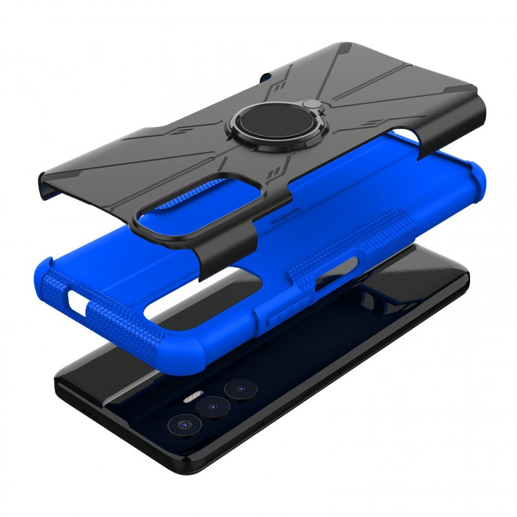 Чехол Armor Shockproof Ring Holder для Tecno Pova 3 (черный + голубой)