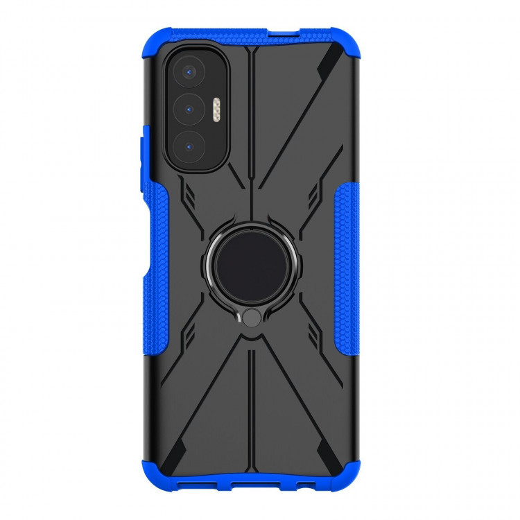 Чехол Armor Shockproof Ring Holder для Tecno Pova 3 (черный + голубой)