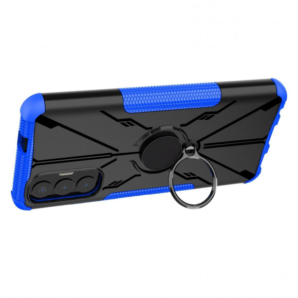 Чехол Armor Shockproof Ring Holder для Tecno Pova 3 (черный + голубой) Чехол Armor Shockproof Ring Holder для Tecno Pova 3 (черный + голубой)