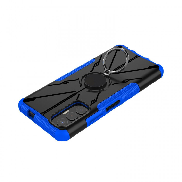 Чехол Armor Shockproof Ring Holder для Tecno Pova 3 (черный + голубой)
