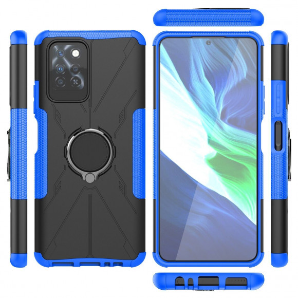 Чехол Armor Shockproof Ring Holder для Infinix Note 10 Pro (черный + голубой) Чехол Armor Shockproof Ring Holder для Infinix Note 10 Pro (черный + голубой)