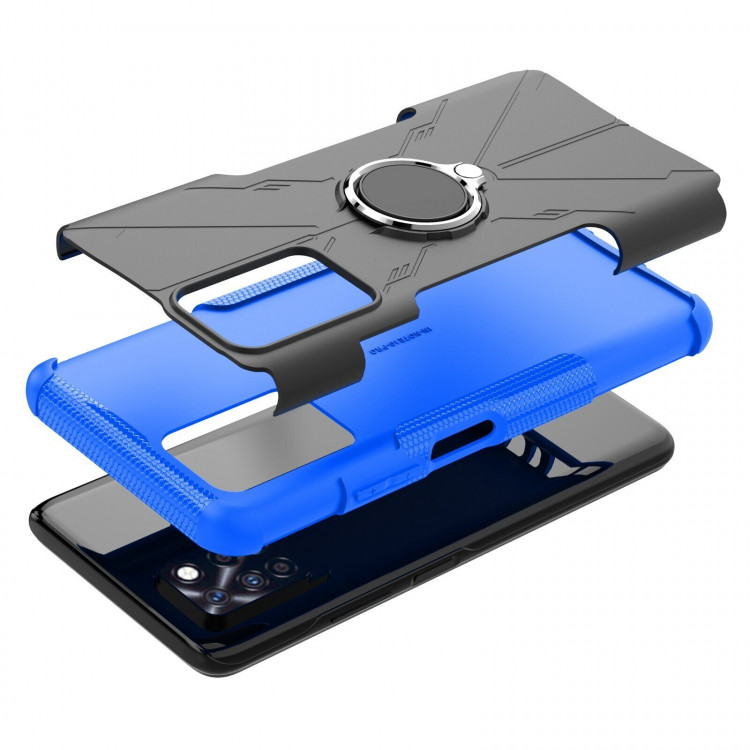 Чехол Armor Shockproof Ring Holder для Infinix Note 10 Pro (черный + голубой)