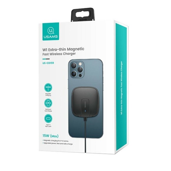 Зарядное устройство Usams Extra-thin Magnetic Fast Wireless Charger 15W (US-CD159 W1) - черный