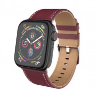 Кожаный ремешок Hoco для Apple Watch 44 и 42мм (темно-красный) Кожаный ремешок Hoco для Apple Watch 44 и 42мм (темно-красный)