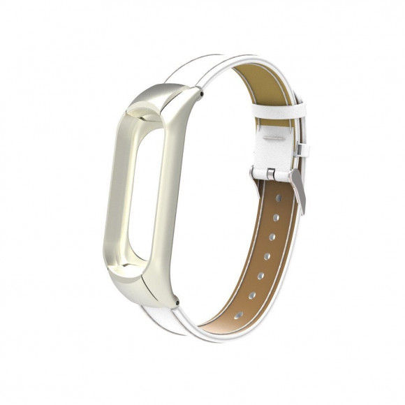 Кожаный ремешок для фитнес браслета Xiaomi Mi Band 3 (белый)