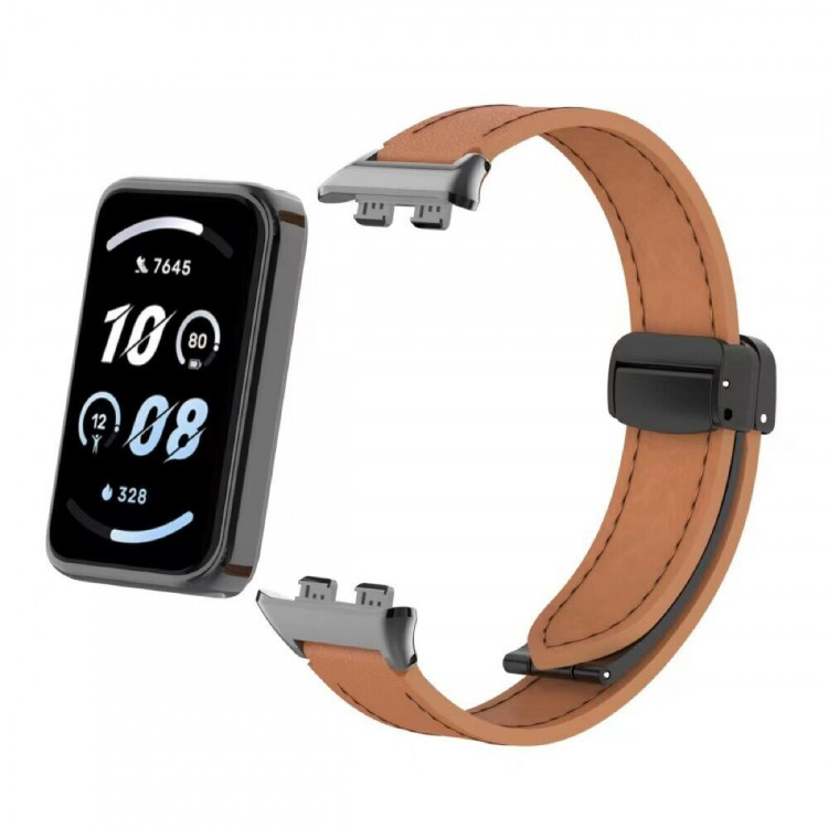 Кожаный ремешок с магнитной застежкой для Honor Band 9 (коричневый)