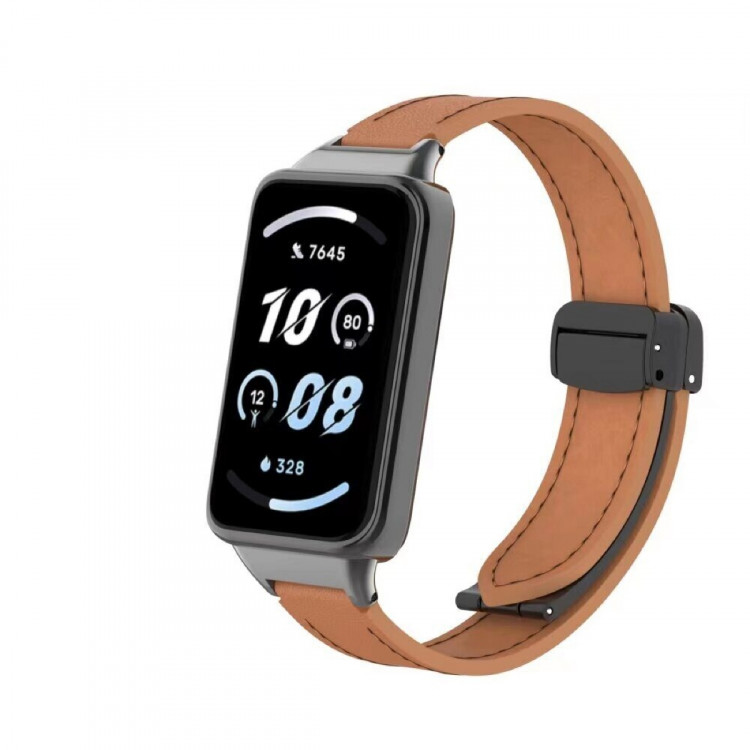 Кожаный ремешок с магнитной застежкой для Honor Band 9 (коричневый)