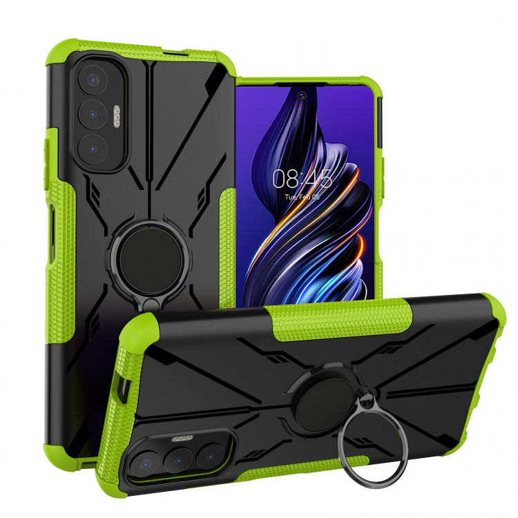 Чехол Armor Shockproof Ring Holder для Tecno Pova 3 (черный + зеленый)