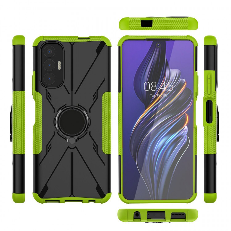 Чехол Armor Shockproof Ring Holder для Tecno Pova 3 (черный + зеленый)
