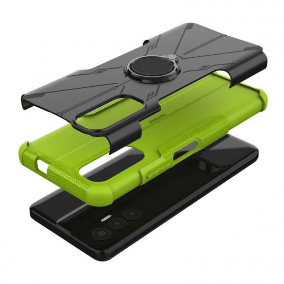Чехол Armor Shockproof Ring Holder для Tecno Pova 3 (черный + зеленый) Чехол Armor Shockproof Ring Holder для Tecno Pova 3 (черный + зеленый)