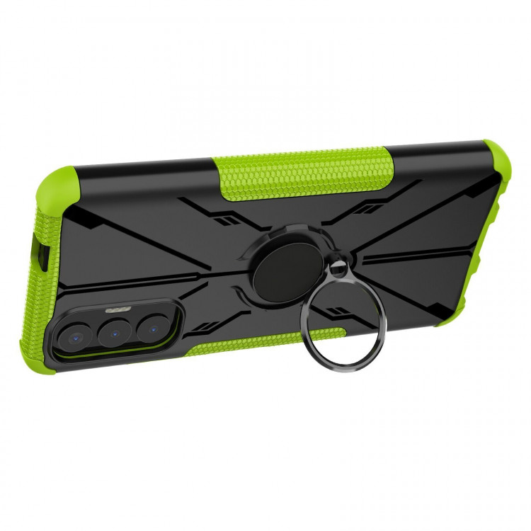 Чехол Armor Shockproof Ring Holder для Tecno Pova 3 (черный + зеленый)