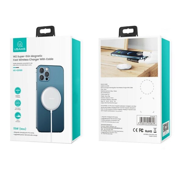 Зарядное устройство Usams Magnetic Fast Wireless Charger 15W (US-CD160 W2)