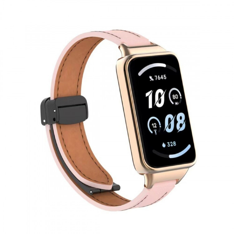 Кожаный ремешок с магнитной застежкой для Honor Band 9 (розовый)