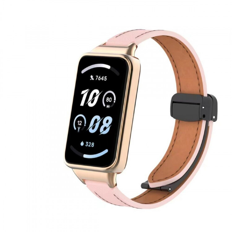 Кожаный ремешок с магнитной застежкой для Honor Band 9 (розовый)