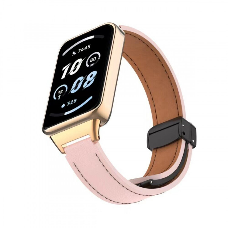 Кожаный ремешок с магнитной застежкой для Honor Band 9 (розовый)
