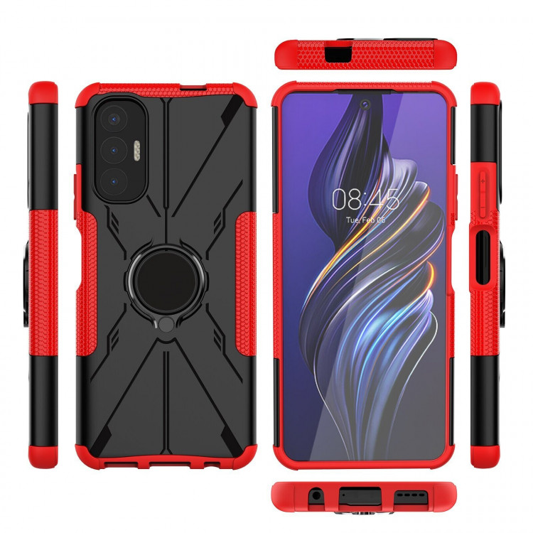Чехол Armor Shockproof Ring Holder для Tecno Pova 3 (черный + красный)