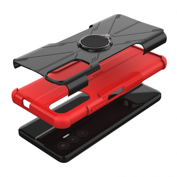 Чехол Armor Shockproof Ring Holder для Tecno Pova 3 (черный + красный) Чехол Armor Shockproof Ring Holder для Tecno Pova 3 (черный + красный)
