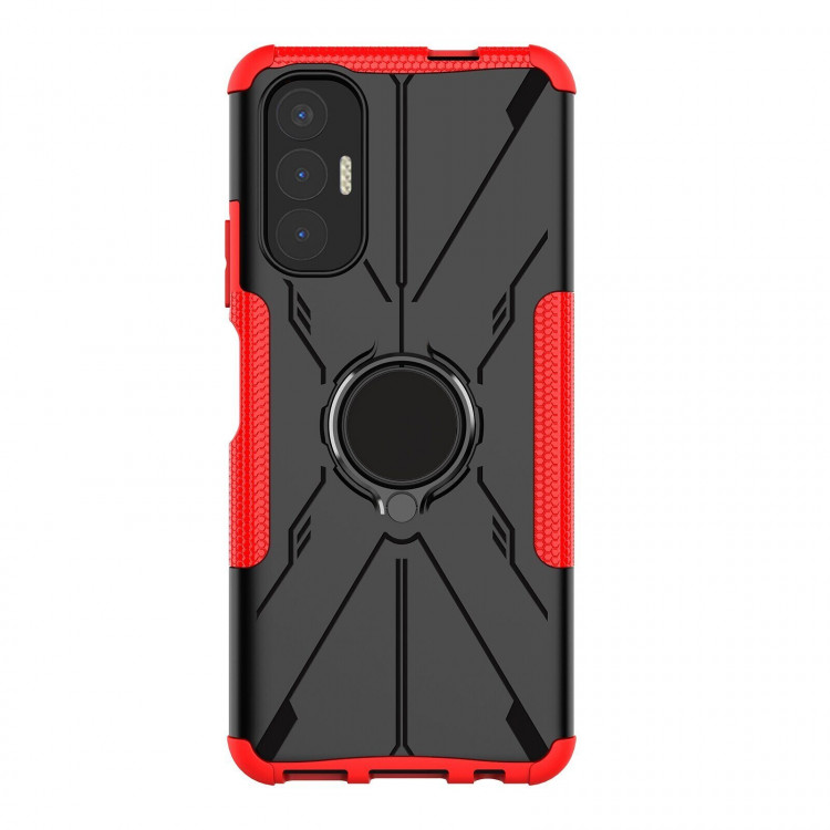 Чехол Armor Shockproof Ring Holder для Tecno Pova 3 (черный + красный)