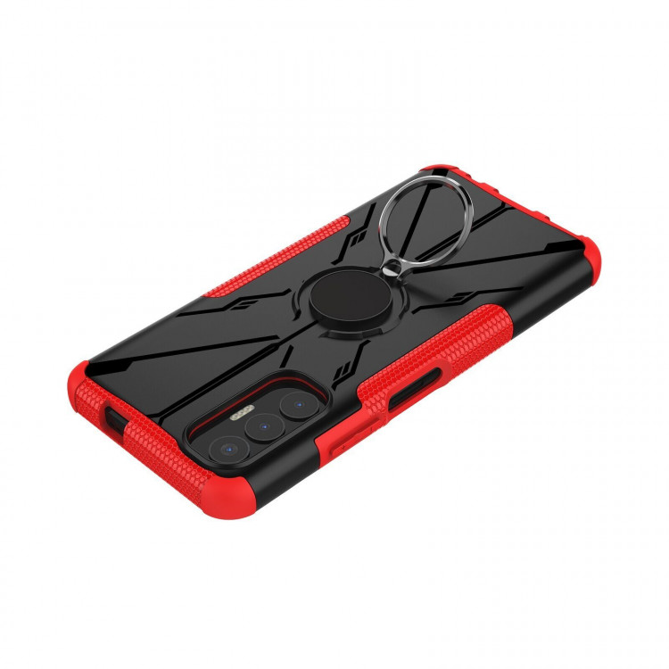 Чехол Armor Shockproof Ring Holder для Tecno Pova 3 (черный + красный)