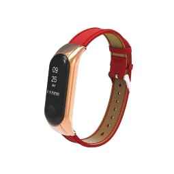 Кожаный ремешок для фитнес браслета Xiaomi Mi Band 3 (красный)