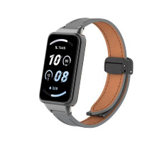 Кожаный ремешок с магнитной застежкой для Honor Band 9 (серый)
