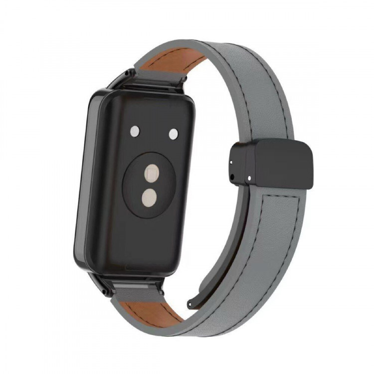 Кожаный ремешок с магнитной застежкой для Honor Band 9 (серый)