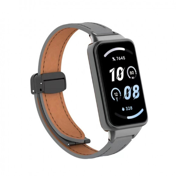 Кожаный ремешок с магнитной застежкой для Honor Band 9 (серый) Кожаный ремешок с магнитной застежкой для Honor Band 9 (серый)