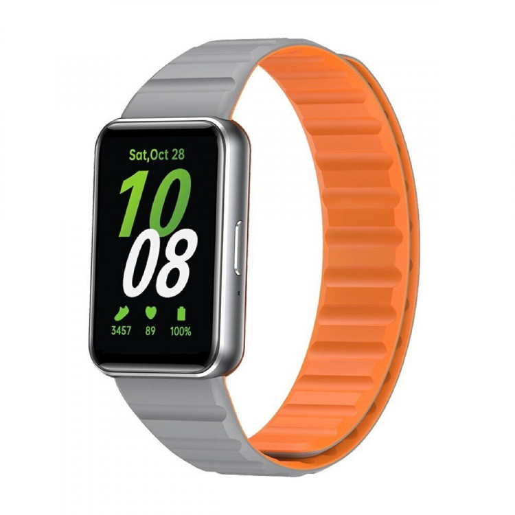Ремешок для Samsung Galaxy Fit 3 Magnetic Silicone (серый, оранжевый)