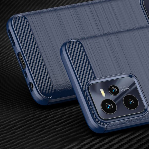 Чехол-накладка Carbon Fibre для Realme C35 (темно-синий) Чехол-накладка Carbon Fibre для Realme C35 (темно-синий)
