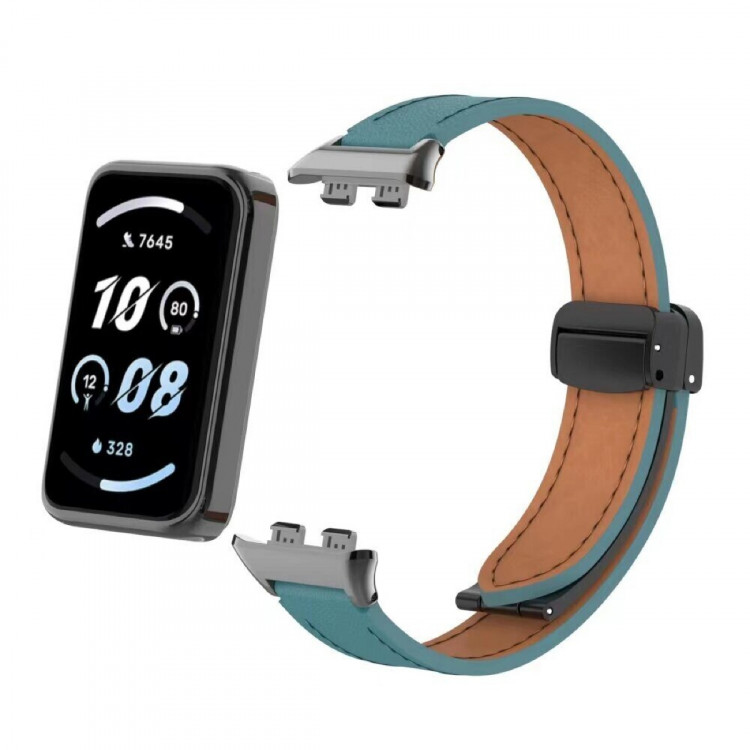 Кожаный ремешок с магнитной застежкой для Honor Band 9 (сине-зеленый)