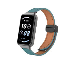 Кожаный ремешок с магнитной застежкой для Honor Band 9 (сине-зеленый)
