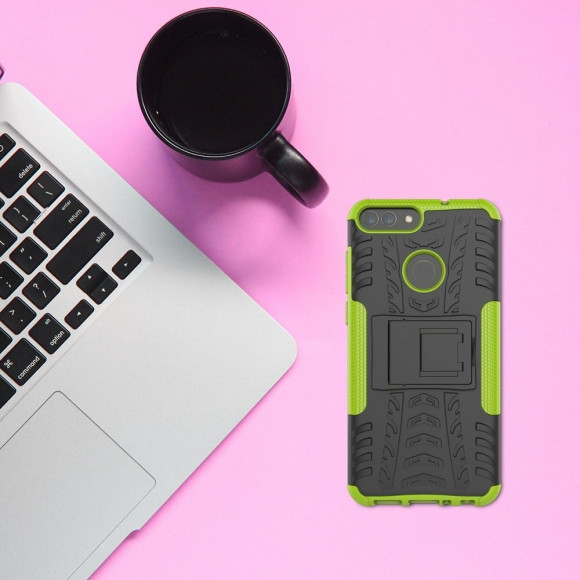 Чехол Hybrid Armor для Huawei P Smart / Enjoy 7S (черный + зеленый)