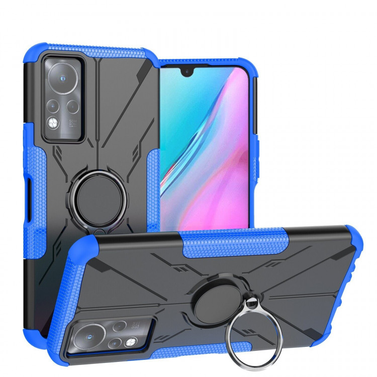 Чехол Armor Shockproof Ring Holder для  Infinix Note 11, Infinix NOTE 12 G88 (черный + голубой)
