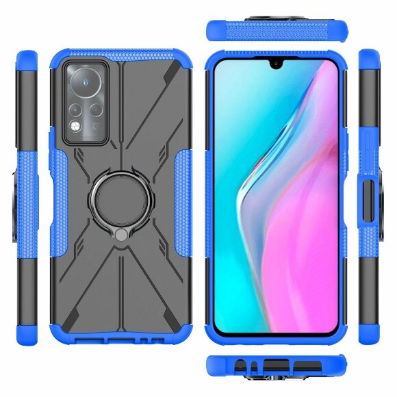 Чехол Armor Shockproof Ring Holder для  Infinix Note 11, Infinix NOTE 12 G88 (черный + голубой) Чехол Armor Shockproof Ring Holder для  Infinix Note 11, Infinix NOTE 12 G88 (черный + голубой)