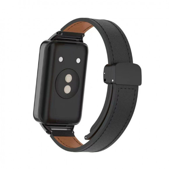 Кожаный ремешок с магнитной застежкой для Honor Band 9 (черный) Кожаный ремешок с магнитной застежкой для Honor Band 9 (черный)