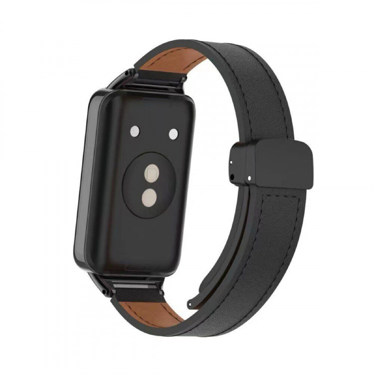 Кожаный ремешок с магнитной застежкой для Honor Band 9 (черный)