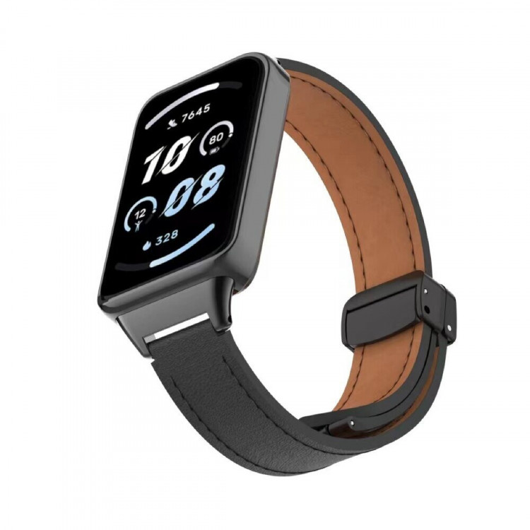 Кожаный ремешок с магнитной застежкой для Honor Band 9 (черный)