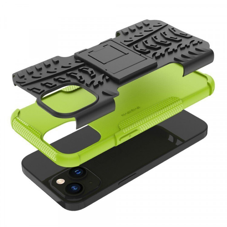 Чехол Hybrid Armor для iPhone 14 (черный + зеленый)