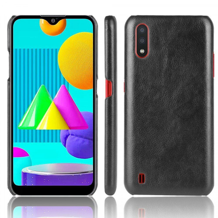 Кожаная накладка-чехол для Samsung Galaxy M01 (черный)