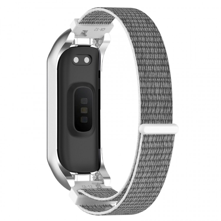 Нейлоновый браслет с металлической оправой для Samsung Galaxy Fit 2 SM-R220 (серый)