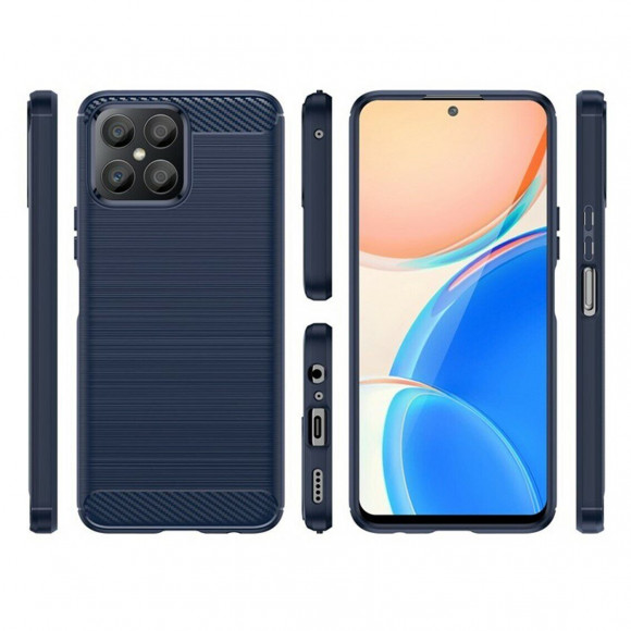 Чехол-накладка Carbon Fibre для Honor X8 (темно-синий)